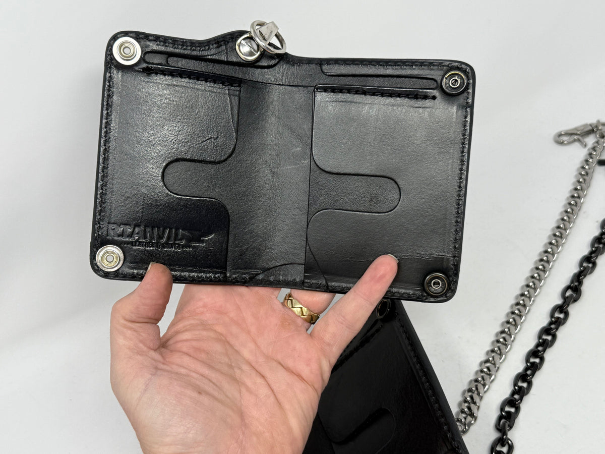 5G Mini Long Leather Chain Wallet - Black Hermann Oak