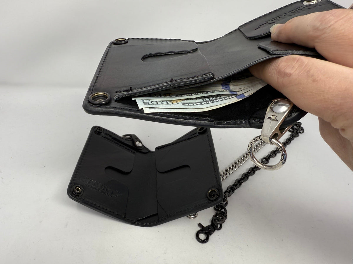 5G Mini Long Leather Chain Wallet - Black Hermann Oak