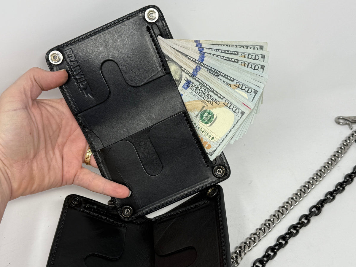 5G Mini Long Leather Chain Wallet - Black Hermann Oak