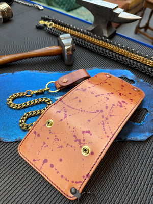 Trifold Leather Chain Wallet - Oxblood Splatter