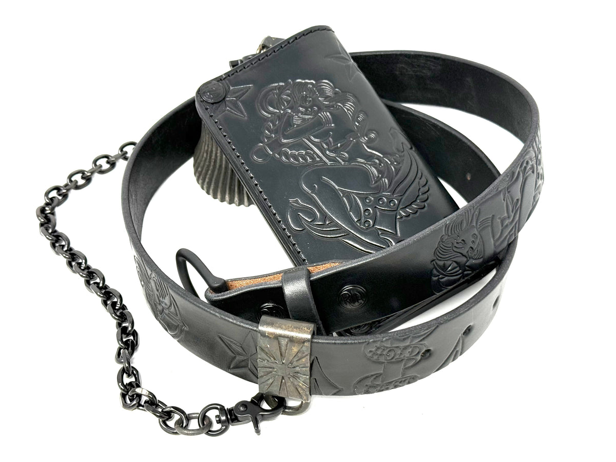 ALL BLACK Sailor PinUp Long Wallet/Belt/Chain/Charm Combo Set