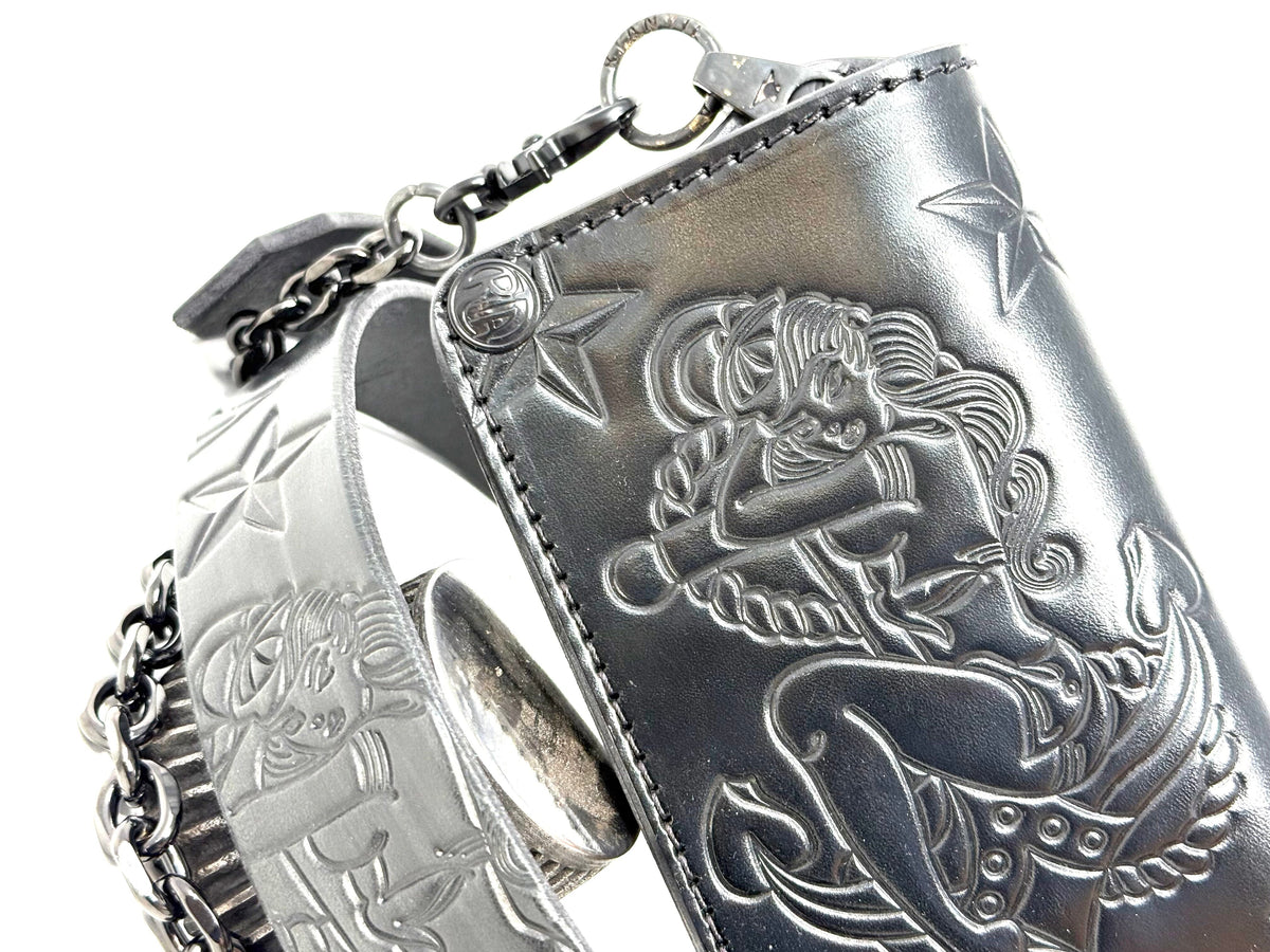 ALL BLACK Sailor PinUp Long Wallet/Belt/Chain/Charm Combo Set