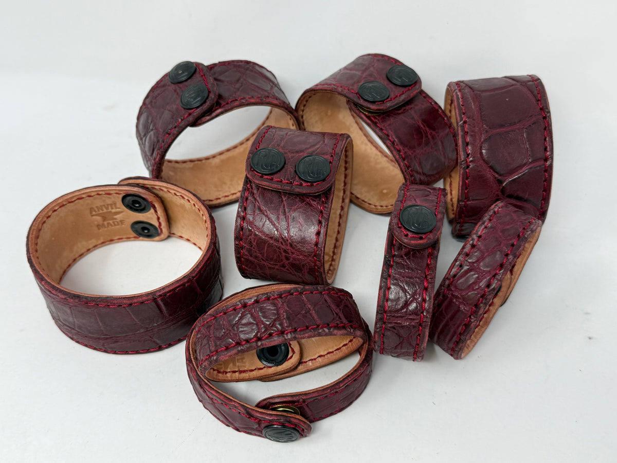 Alligator Leather Bracelet / Cuff: Burgundy/Oxblood - Anvil Customs