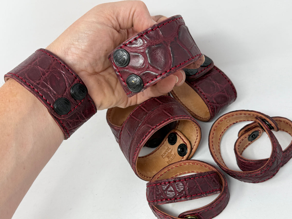 Alligator Leather Bracelet / Cuff: Burgundy/Oxblood - Anvil Customs