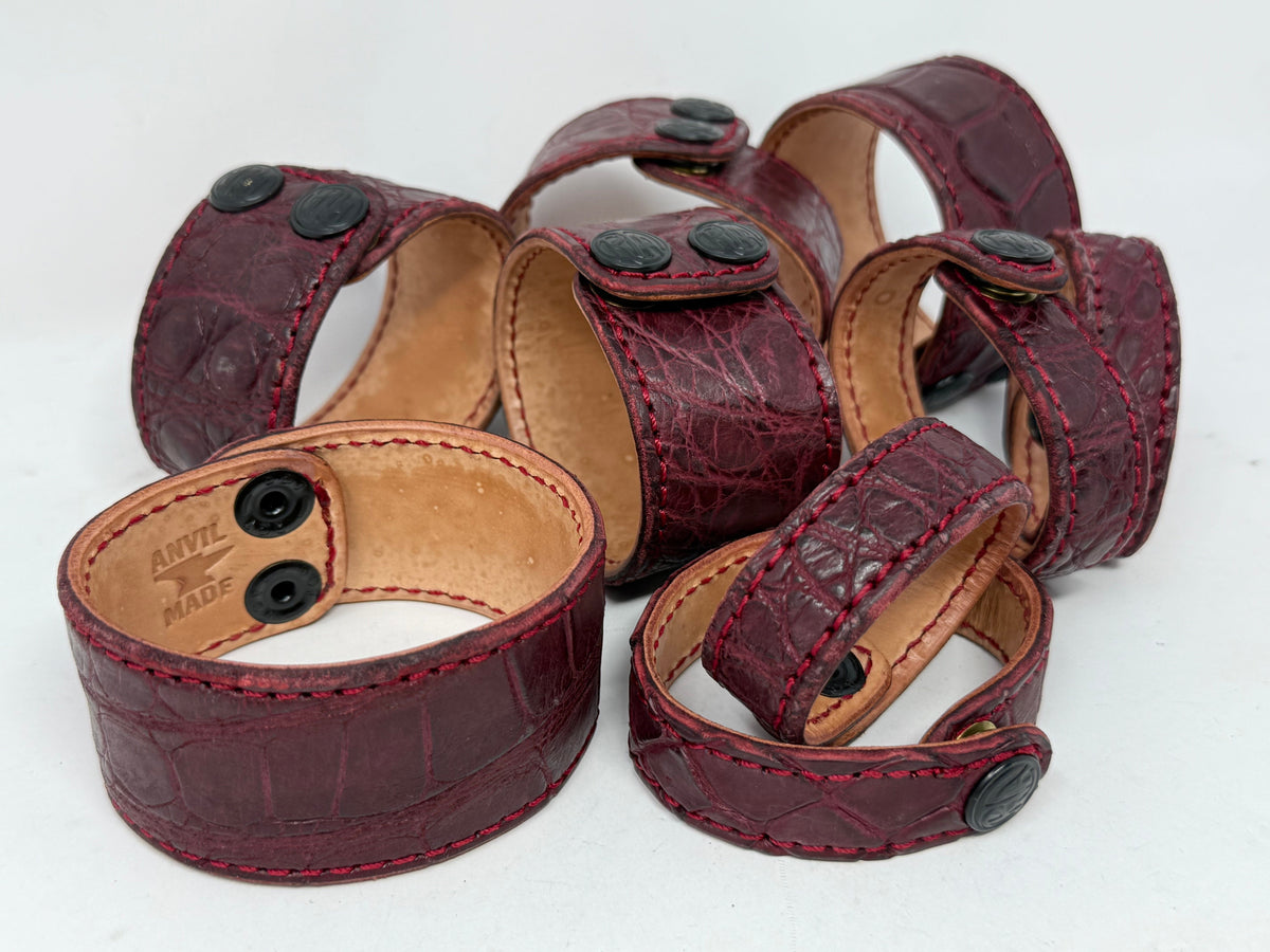 Alligator Leather Bracelet / Cuff: Burgundy/Oxblood - Anvil Customs