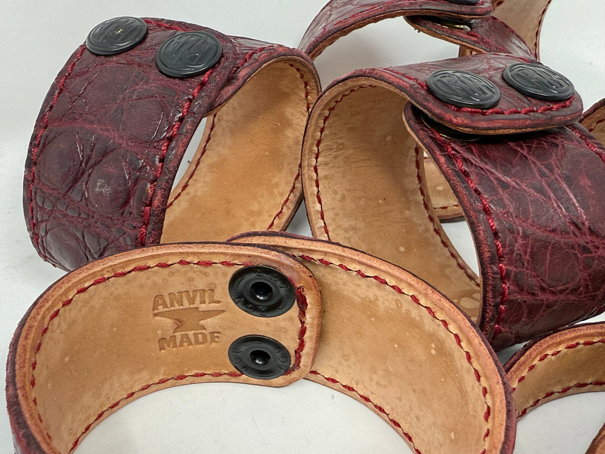 Alligator Leather Bracelet / Cuff: Burgundy/Oxblood - Anvil Customs