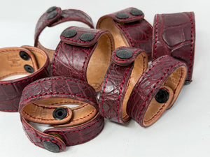 Alligator Leather Bracelet / Cuff: Burgundy/Oxblood
