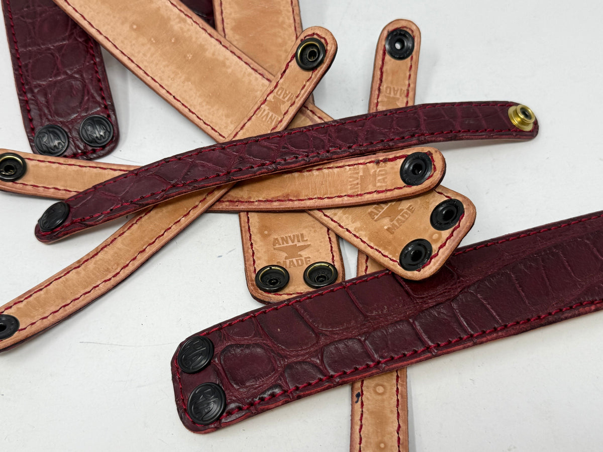 Alligator Leather Bracelet / Cuff: Burgundy/Oxblood - Anvil Customs