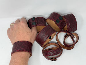 Alligator Leather Bracelet / Cuff: Burgundy/Oxblood