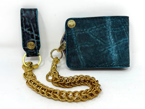 ANVIL 5G Bifold Leather Chain Wallet - Antiqued Turquoise Elephant