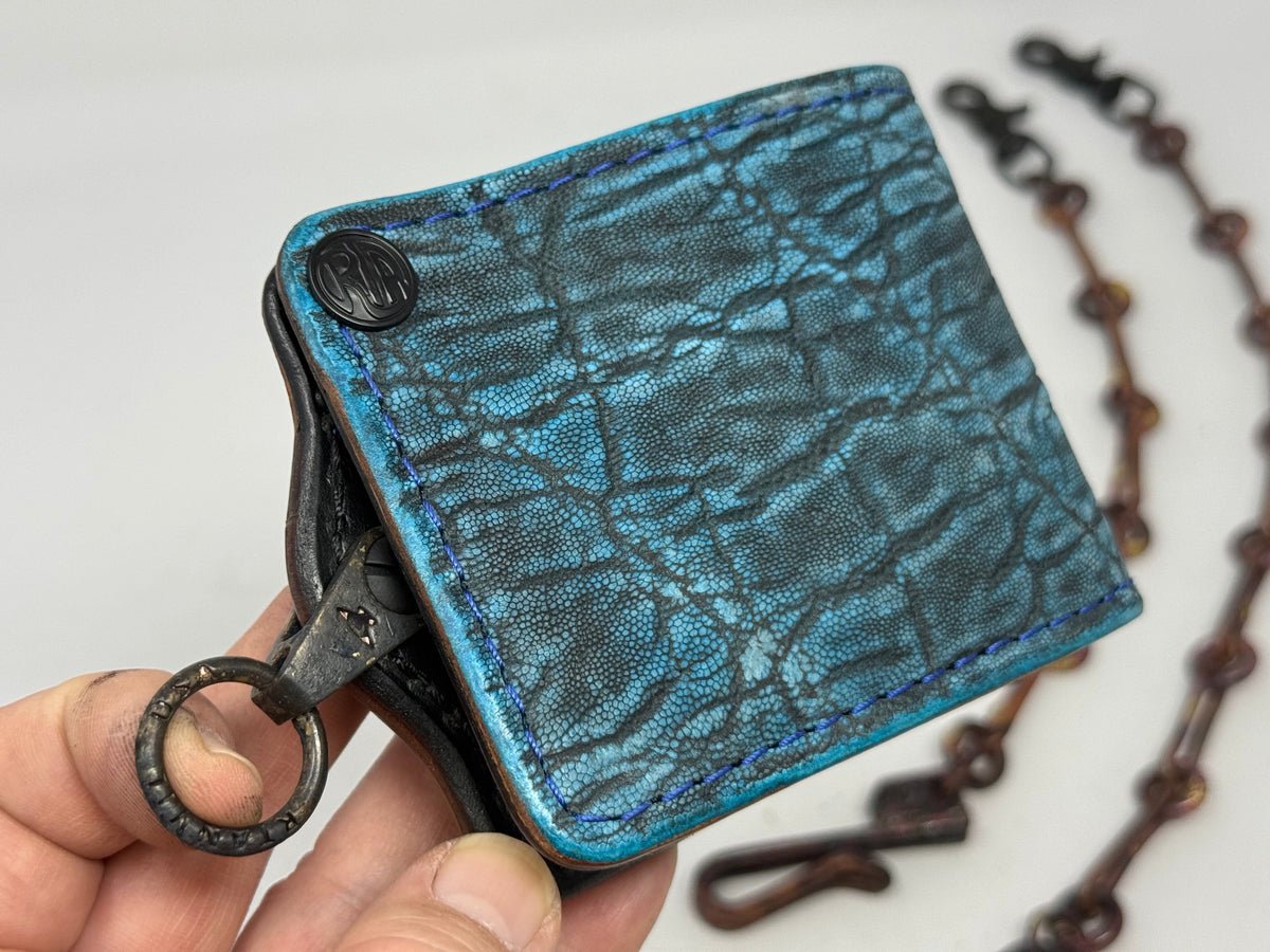 ANVIL 5G Bifold Leather Chain Wallet - Antiqued Turquoise Elephant