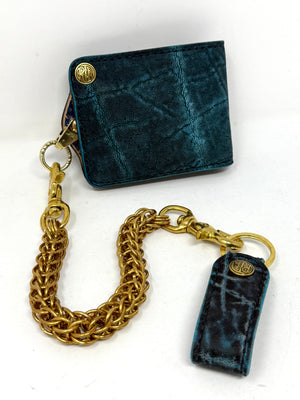 ANVIL 5G Bifold Leather Chain Wallet - Antiqued Turquoise Elephant