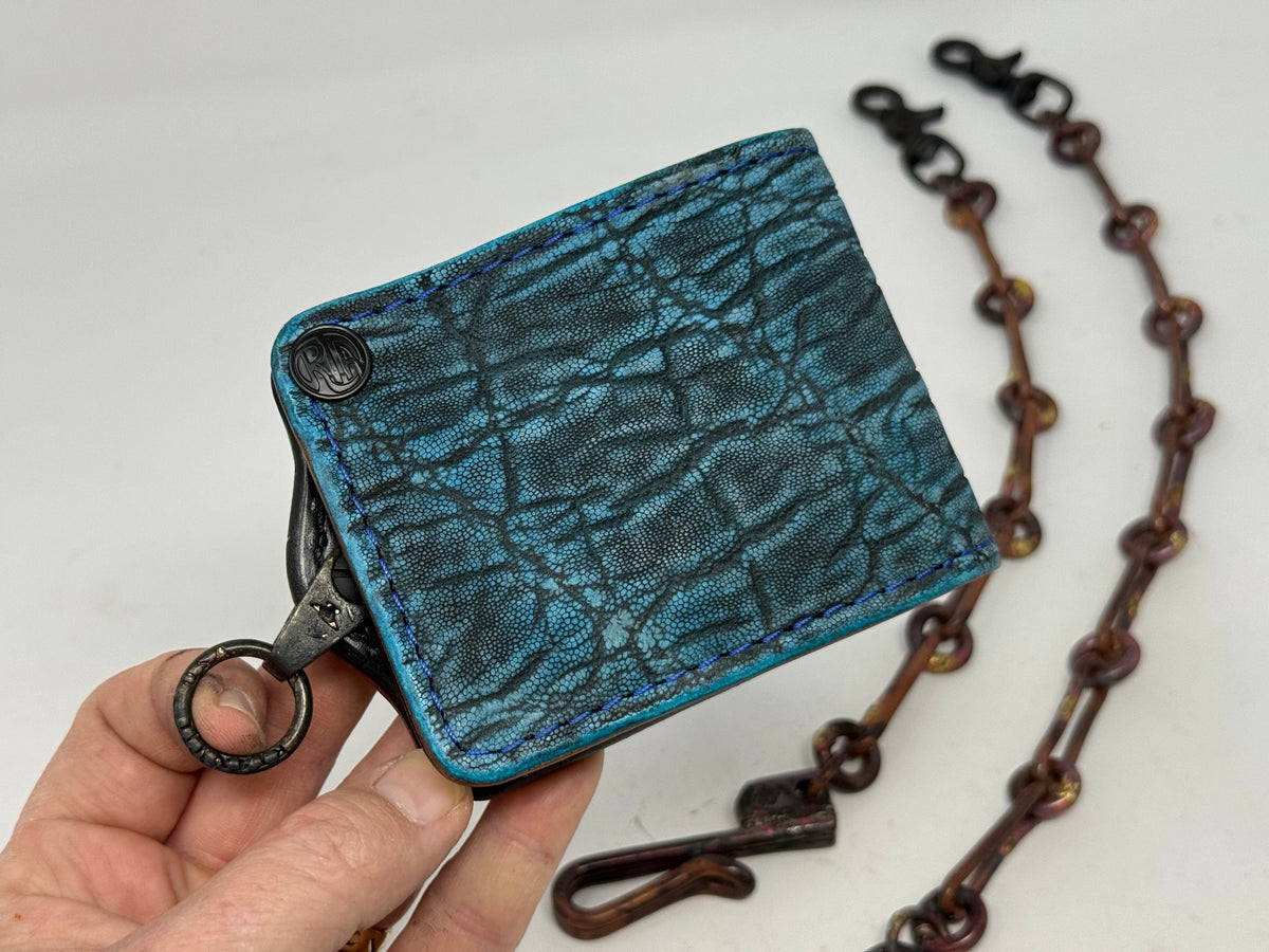 ANVIL 5G Bifold Leather Chain Wallet - Antiqued Turquoise Elephant
