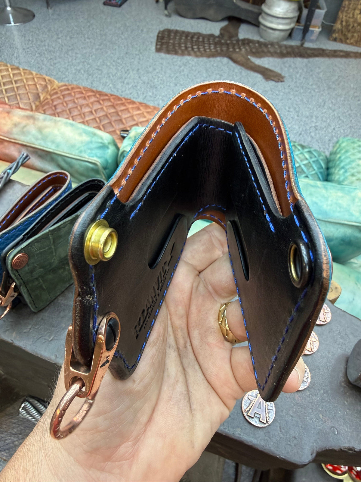 ANVIL 5G Bifold Leather Chain Wallet - Antiqued Turquoise Elephant