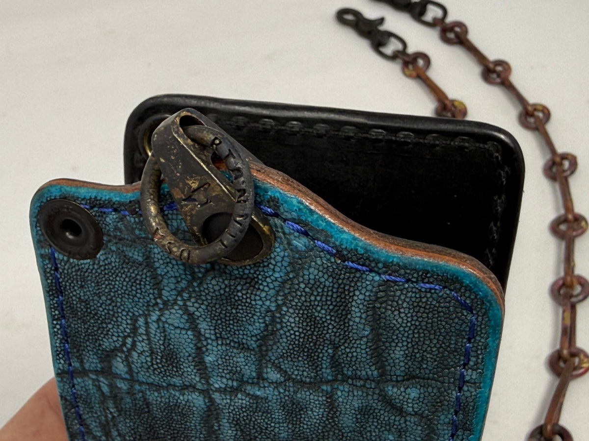 ANVIL 5G Bifold Leather Chain Wallet - Antiqued Turquoise Elephant