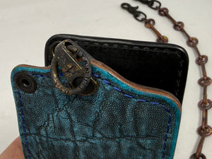 ANVIL 5G Bifold Leather Chain Wallet - Antiqued Turquoise Elephant