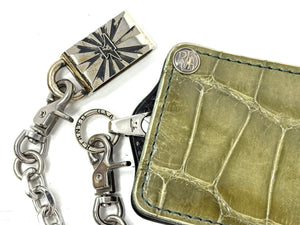Anvil 5G Bifold Leather Chain Wallet - Army Green Alligator