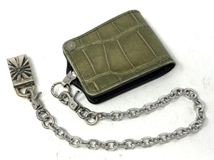 Anvil 5G Bifold Leather Chain Wallet - Army Green Alligator
