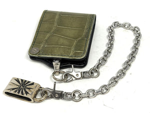 Anvil 5G Bifold Leather Chain Wallet - Army Green Alligator