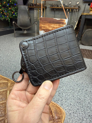 ANVIL 5G Bifold Leather Chain Wallet - Black Alligator - Anvil Customs
