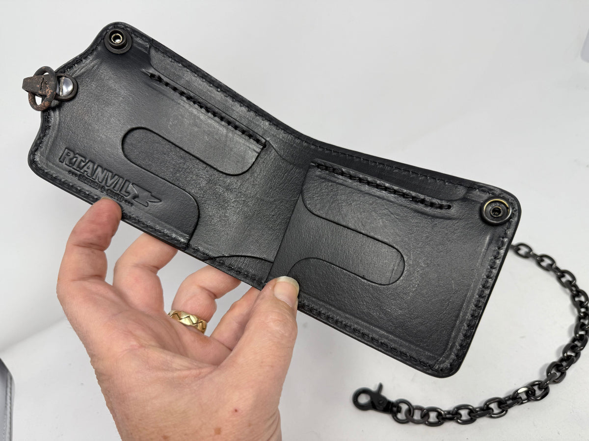 ANVIL 5G Bifold Leather Chain Wallet - Black Hermann Oak