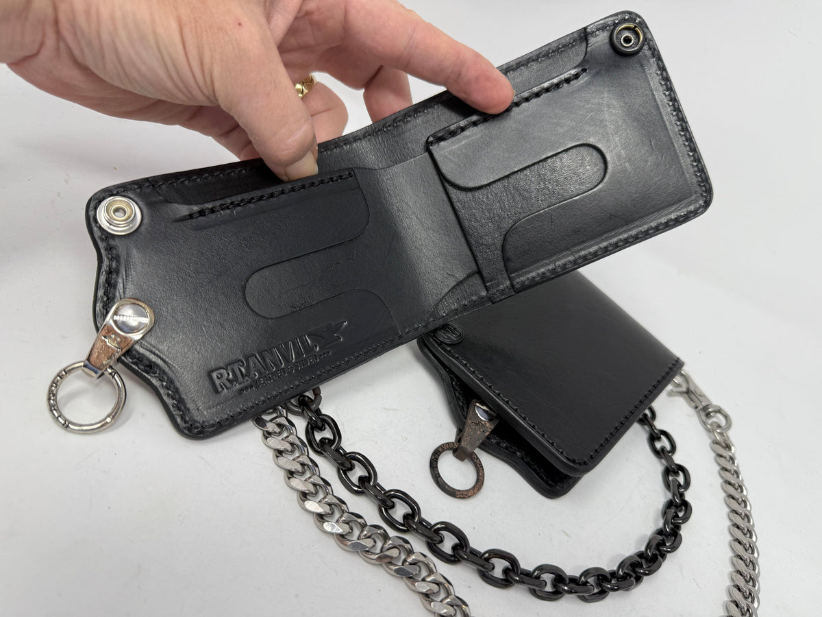 ANVIL 5G Bifold Leather Chain Wallet - Black Hermann Oak