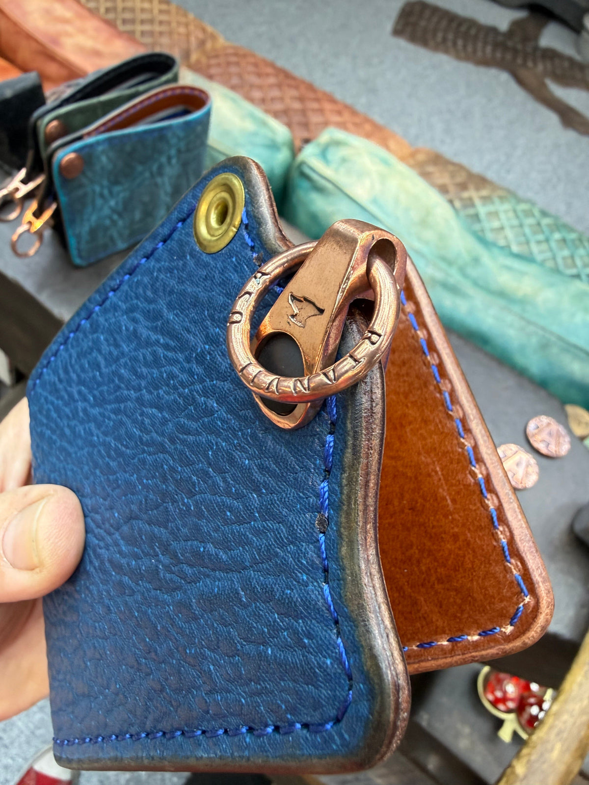 ANVIL 5G Bifold Leather Chain Wallet - Blue Shark