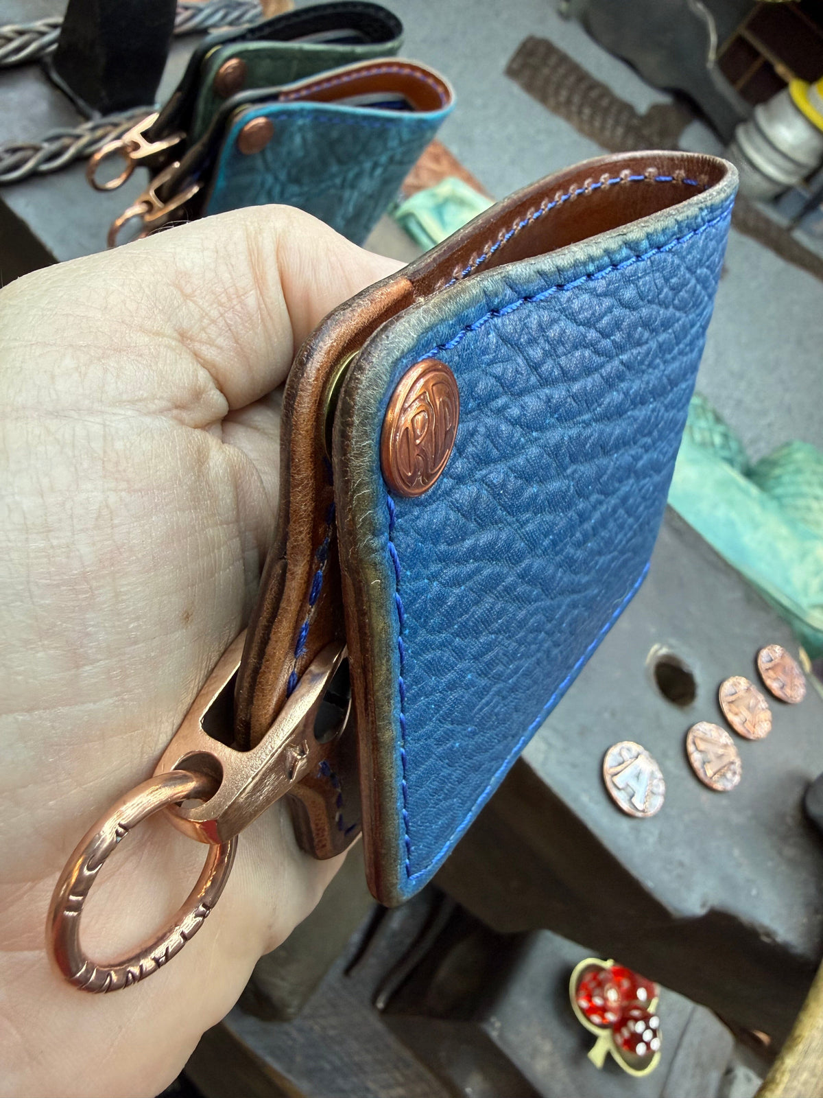 ANVIL 5G Bifold Leather Chain Wallet - Blue Shark