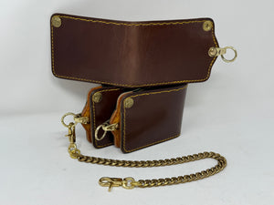 Anvil 5G Bifold Leather Chain Wallet - Brown w/ Golden Ostrich