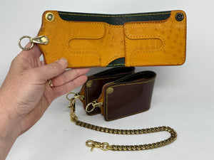 Anvil 5G Bifold Leather Chain Wallet - Brown w/ Golden Ostrich