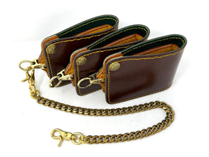 Anvil 5G Bifold Leather Chain Wallet - Brown w/ Golden Ostrich