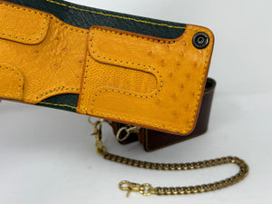 Anvil 5G Bifold Leather Chain Wallet - Brown w/ Golden Ostrich