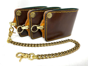 Anvil 5G Bifold Leather Chain Wallet - Brown w/ Golden Ostrich