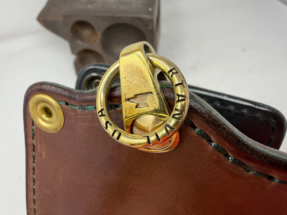 Anvil 5G Bifold Leather Chain Wallet - Brown w/ Green Liner