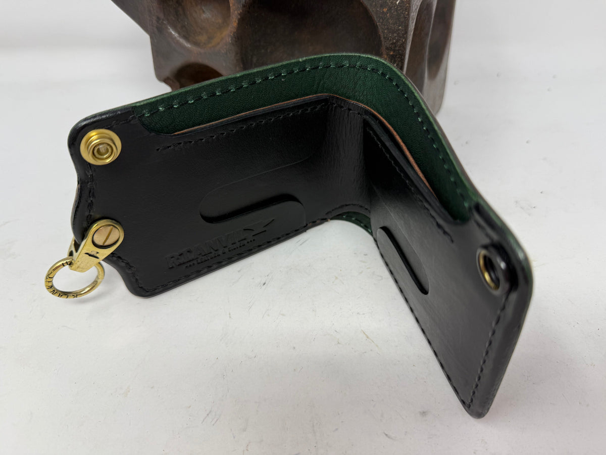 Anvil 5G Bifold Leather Chain Wallet - Brown w/ Green Liner