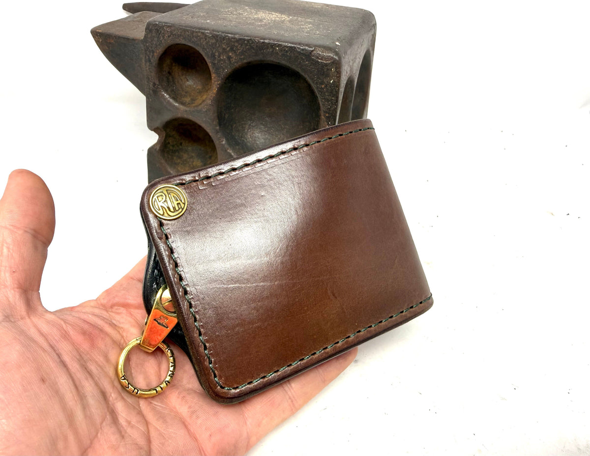 Anvil 5G Bifold Leather Chain Wallet - Brown w/ Green Liner