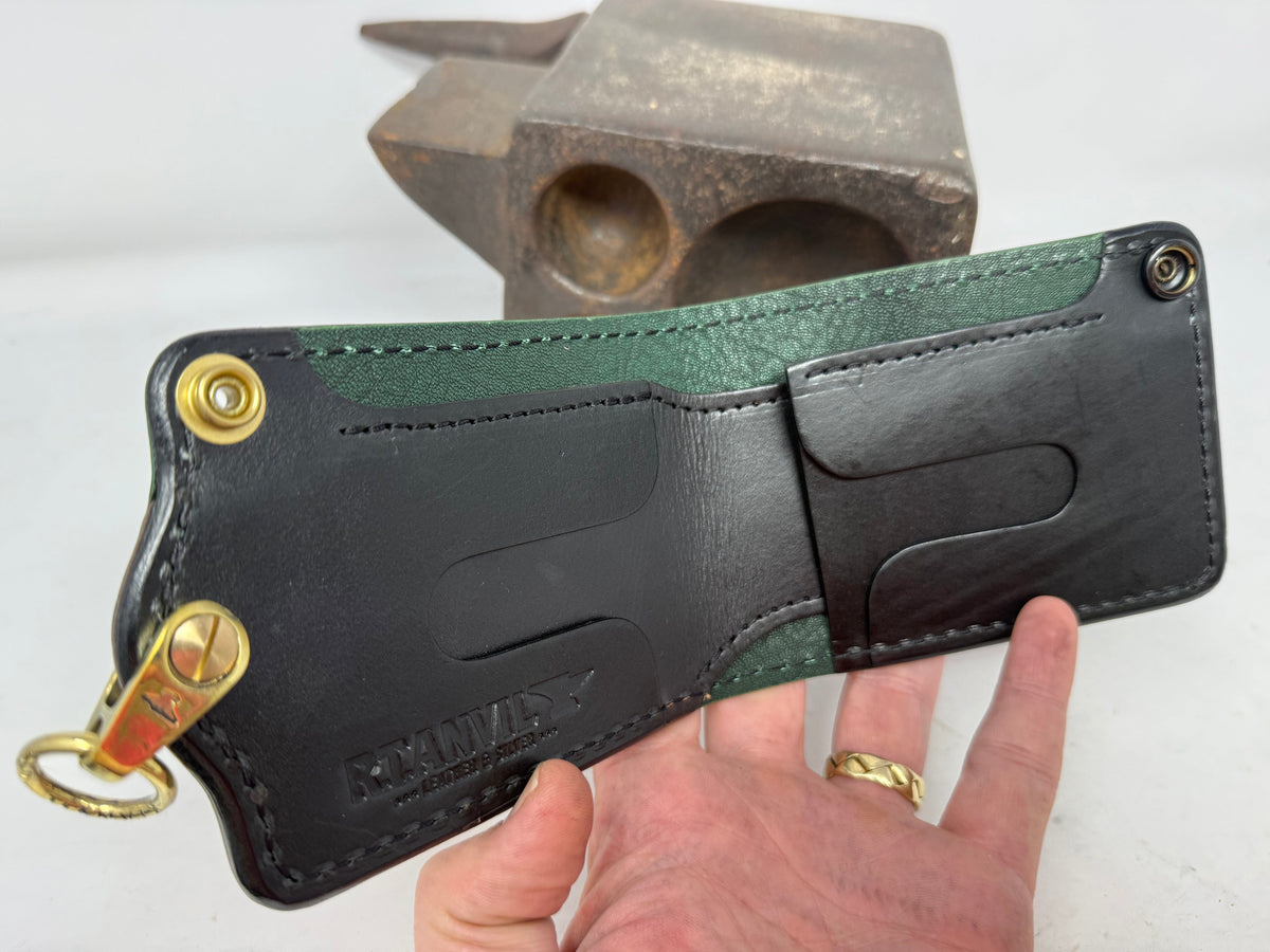 Anvil 5G Bifold Leather Chain Wallet - Brown w/ Green Liner