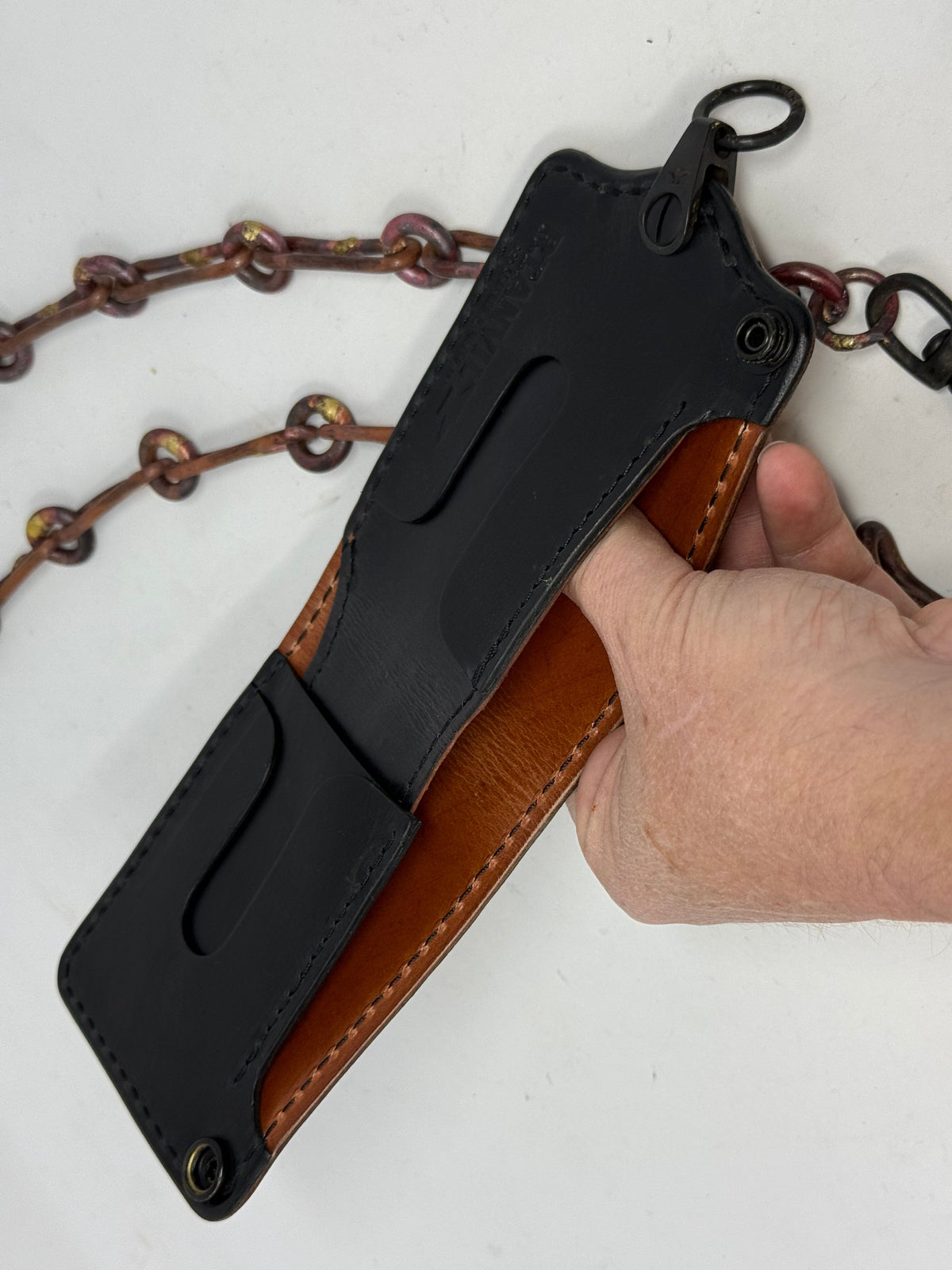 ANVIL 5G Bifold Leather Chain Wallet - Cognac Elephant