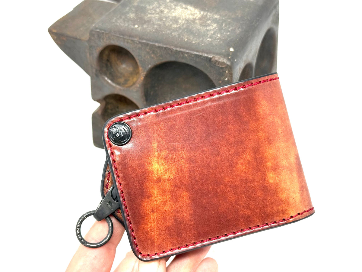 ANVIL 5G Bifold Leather Chain Wallet - Marbled Burgundy Shell Cordovan