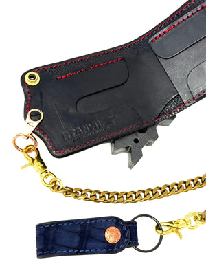 Anvil 5G Bifold Leather Chain Wallet - Navy Nubuck American Alligator