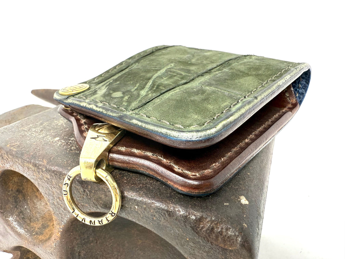 Anvil 5G Bifold Leather Chain Wallet - Nubuck Forrest Green American Alligator