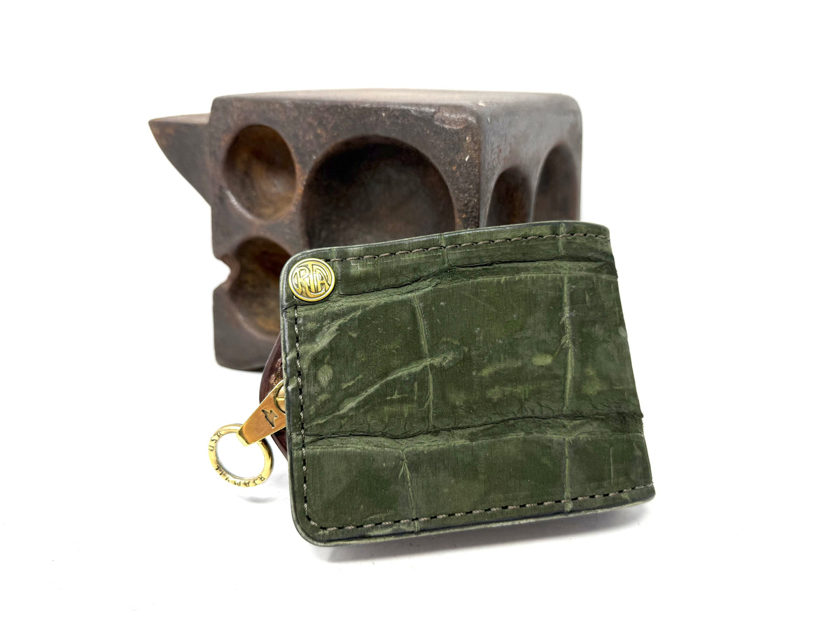 Anvil 5G Bifold Leather Chain Wallet - Nubuck Forrest Green American Alligator