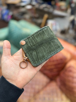 Anvil 5G Bifold Leather Chain Wallet - Nubuck Green American Alligator