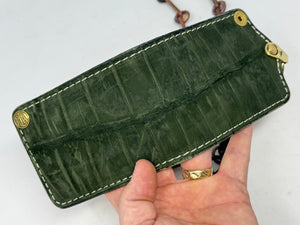 Anvil 5G Bifold Leather Chain Wallet - Nubuck Green American Alligator