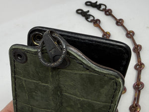 Anvil 5G Bifold Leather Chain Wallet - Nubuck Green American Alligator