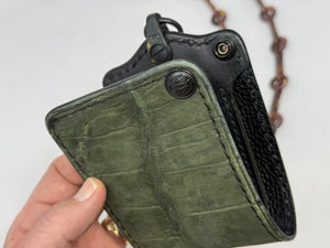 Anvil 5G Bifold Leather Chain Wallet - Nubuck Green American Alligator