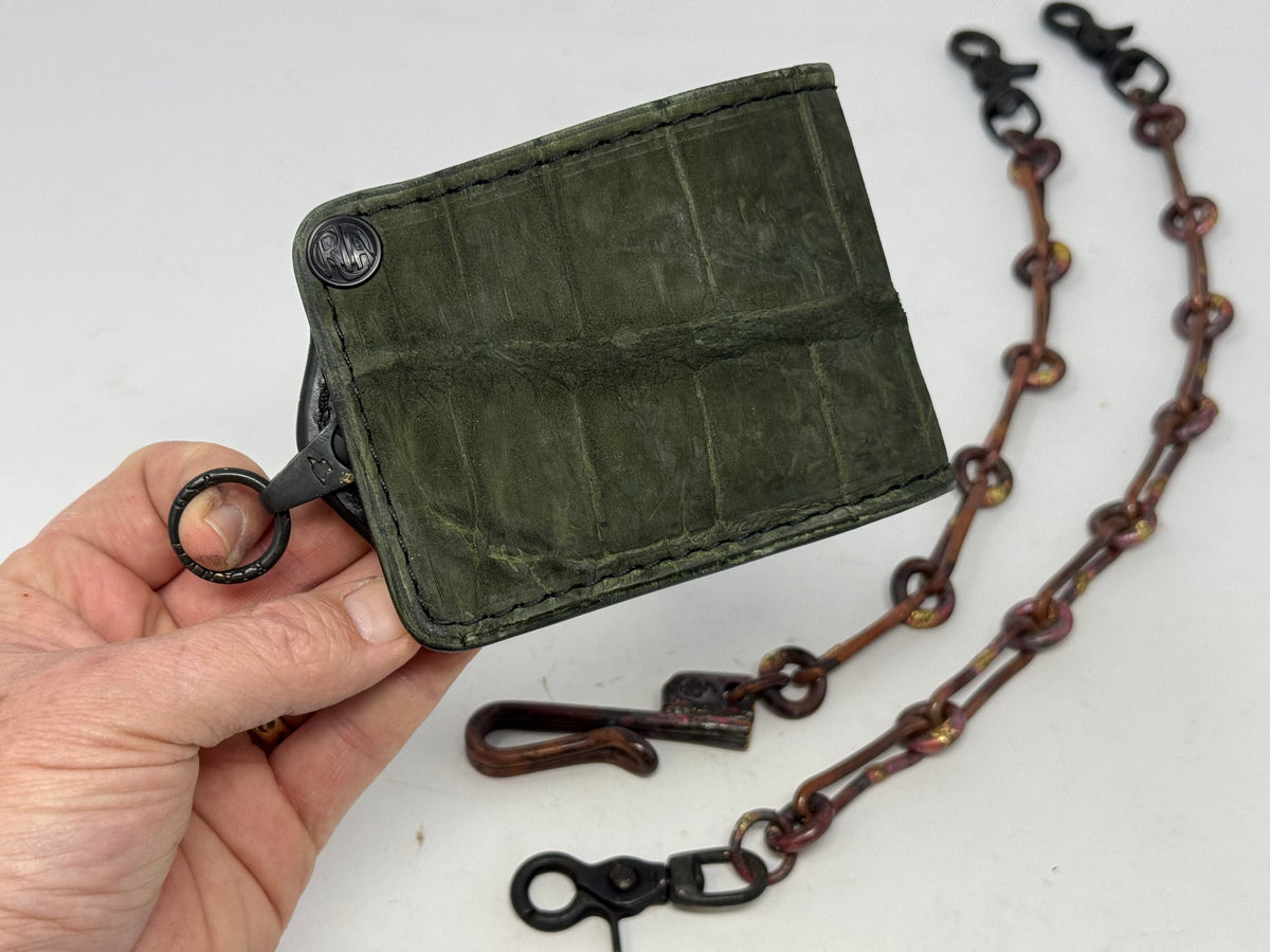 Anvil 5G Bifold Leather Chain Wallet - Nubuck Green American Alligator