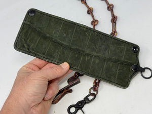 Anvil 5G Bifold Leather Chain Wallet - Nubuck Green American Alligator