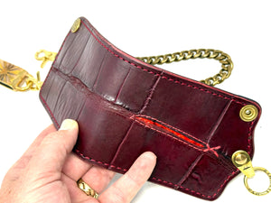 Anvil 5G Bifold Leather Chain Wallet - Oxblood Giant Gator w/inlay