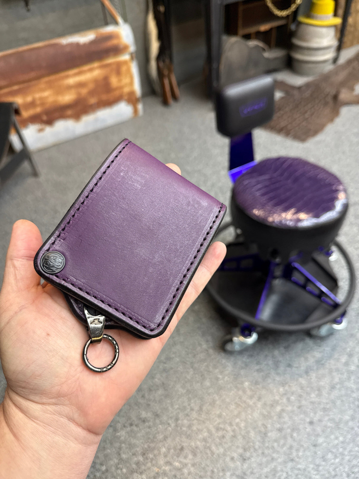 Anvil 5G Bifold Leather Chain Wallet - Purple Hermann Oak - Anvil Customs